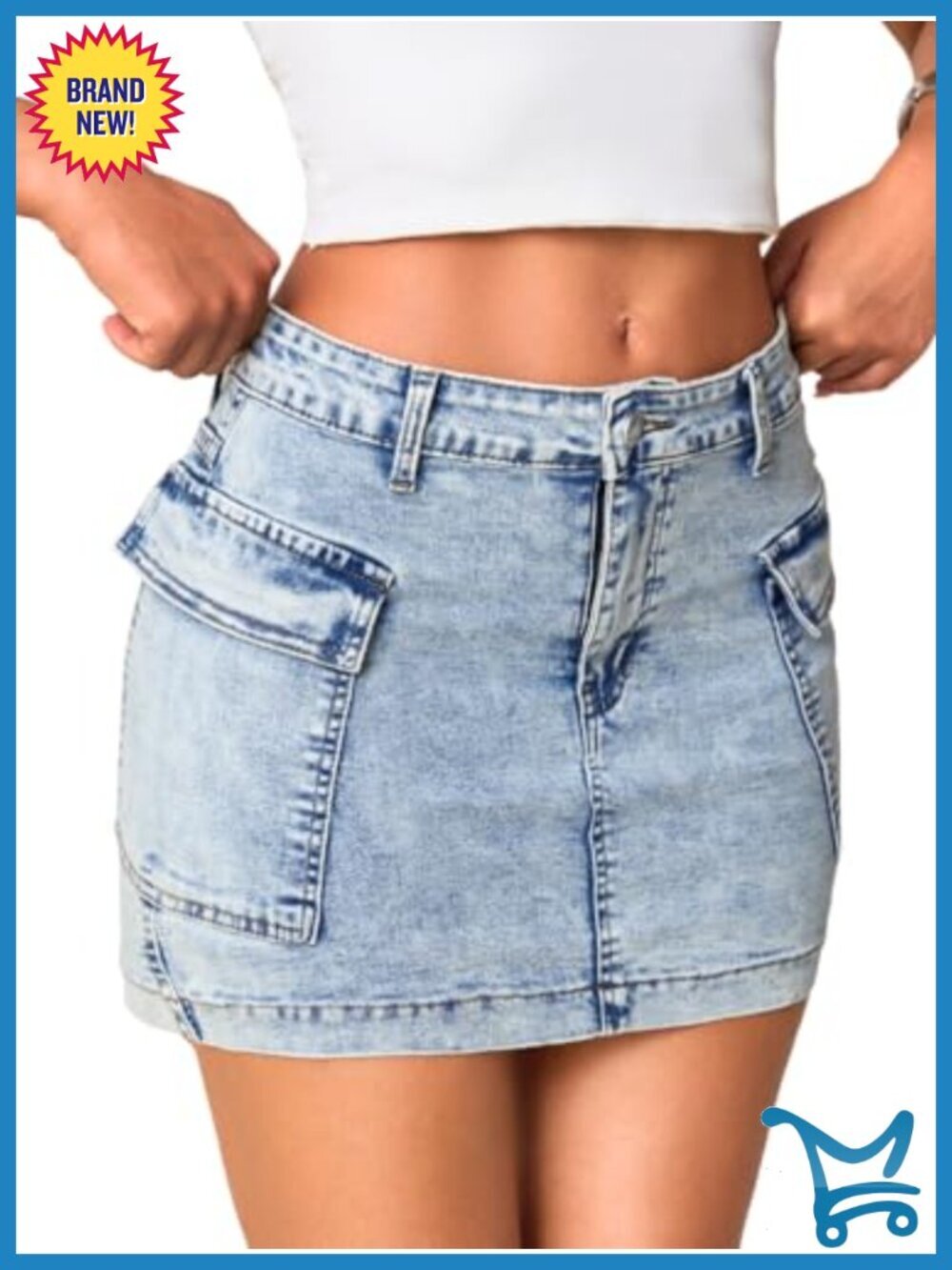 Low Rise Stretchy Bodycon Mini Denim Skirt with Pockets